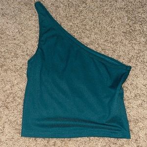 Turquoise one shoulder cropped top